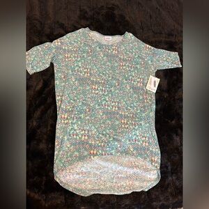 LuLaRoe Irma Tunic XXS Teal Geometric High Low Top NWT